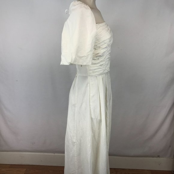 FREE PEOPLE- MEDIUM WHITE SQUARE NECK AIN'T SHE A BEAUT PUFF SLEEVE DRESS - Picture 8 of 9